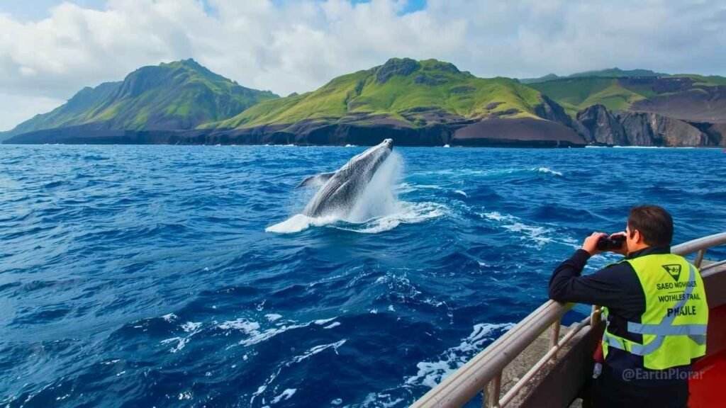 Azores sustainable coolcation destination 2026 – sperm whale breach near volcanic coastline São Miguel
