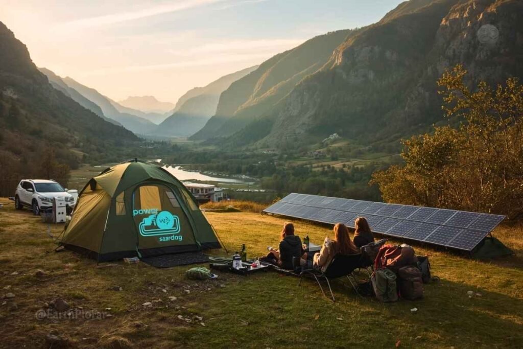 Portable solar panels for off-grid travel providing clean energy in remote natural locations