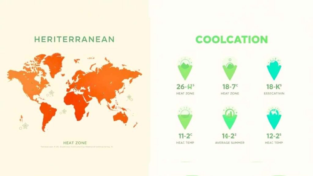 Infographic comparing 2025 summer heatwave temperatures with coolcation destinations 2026 average temperatures