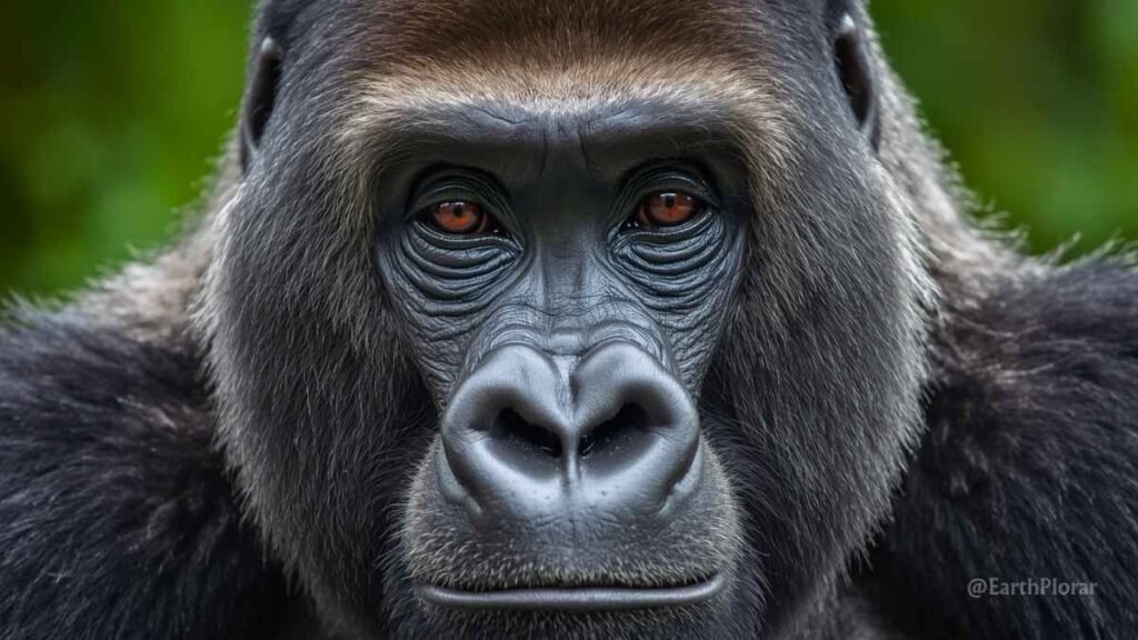 Close-up portrait of a mountain gorilla in Bwindi Impenetrable Forest Uganda, one of the world's best national parks for wildlife