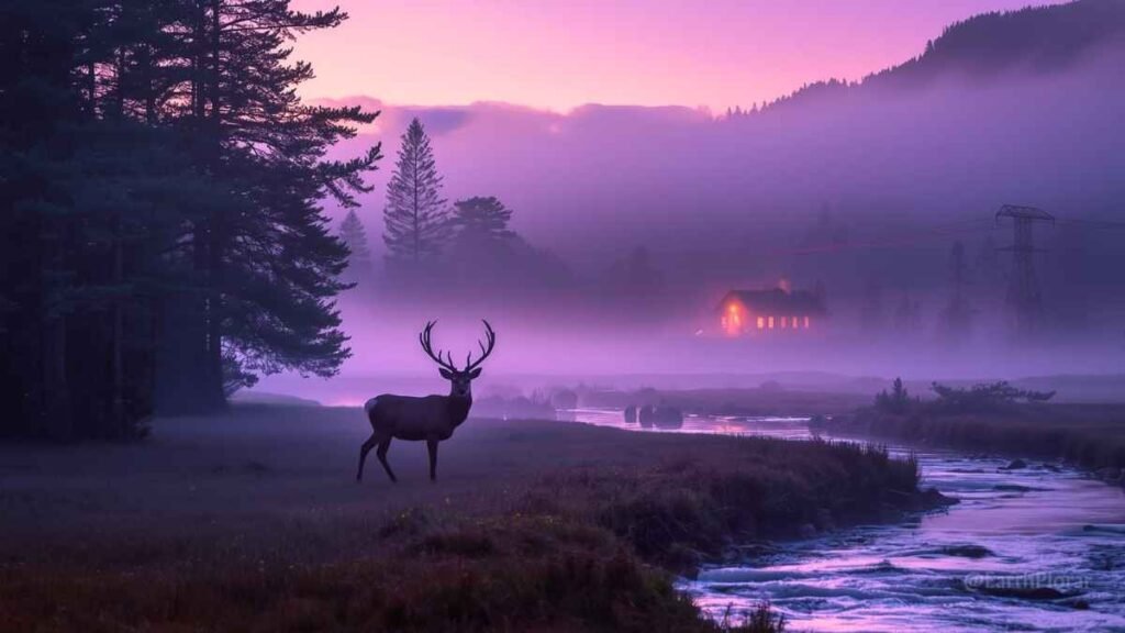 Scottish Highlands eco-travel 2026 – rewilding estate with red deer at dawn, sustainable coolcation destination