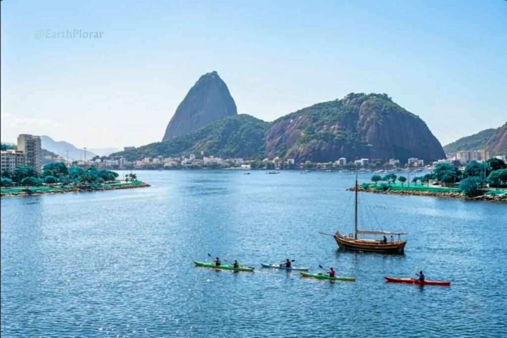 The Harbor of Rio de Janeiro, one of the 7 natural wonders of the world, viewed from a local trail.