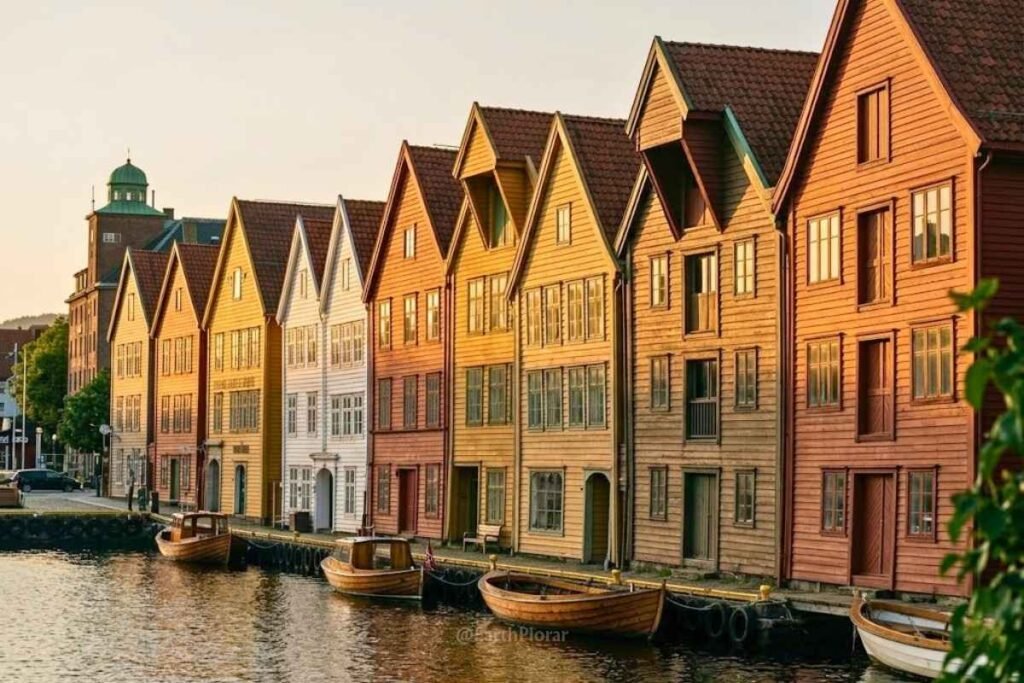 Colorful wooden Bryggen wharf buildings in Bergen, a top place to visit in Norway