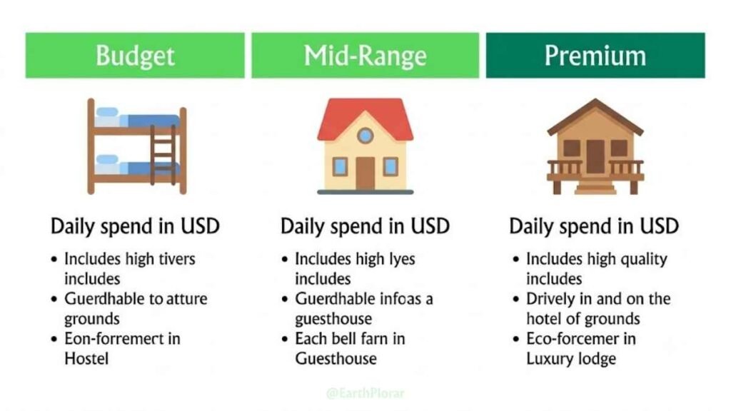 Iceland daily travel cost infographic showing budget, mid-range, and premium spending tiers in ISK and USD